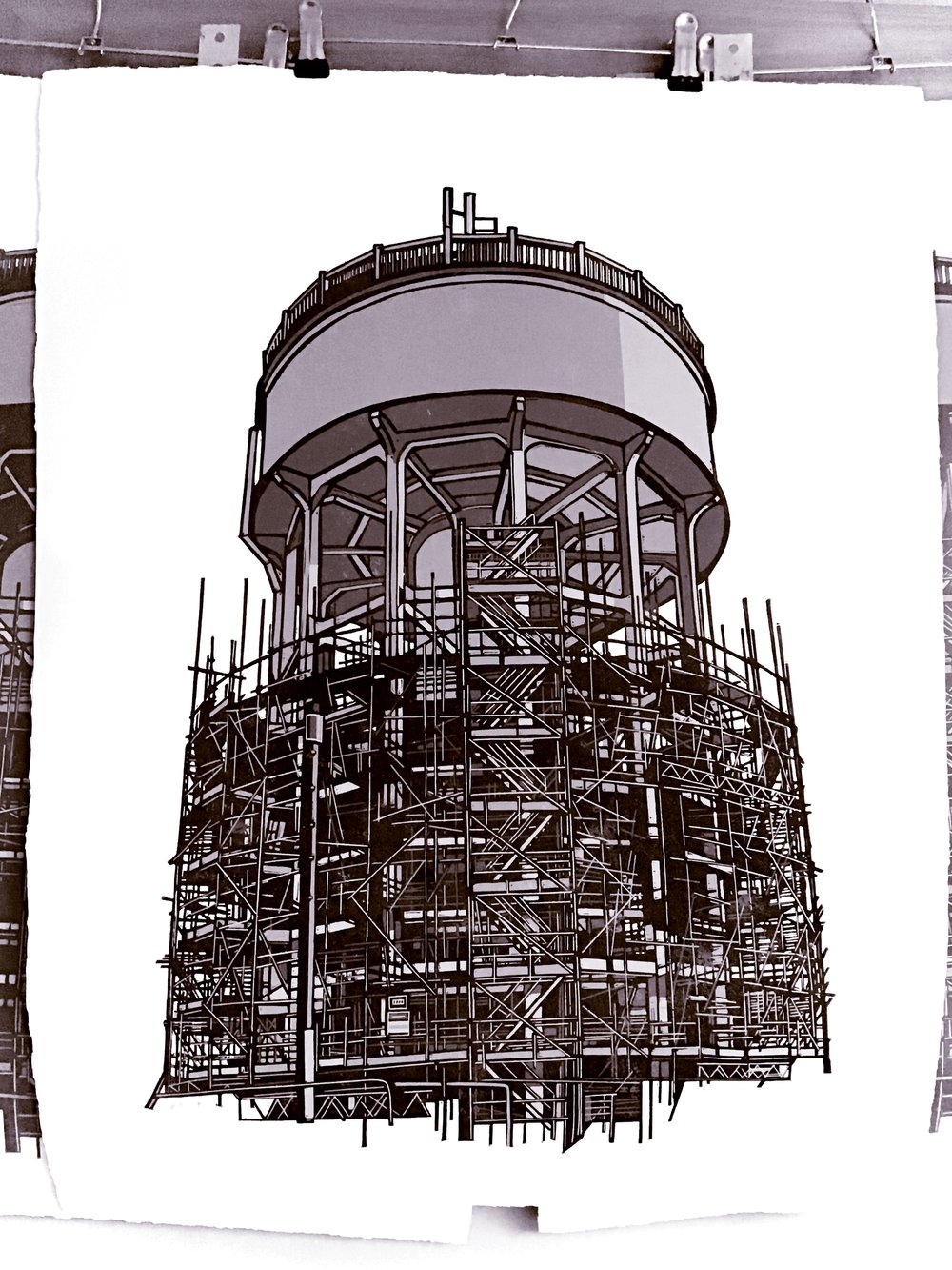 Water Tower linocut print