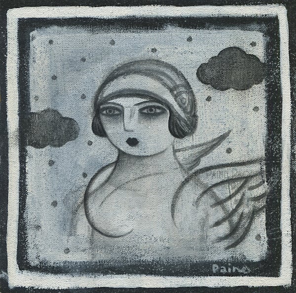 Image of Black & White Winged Figure drawing