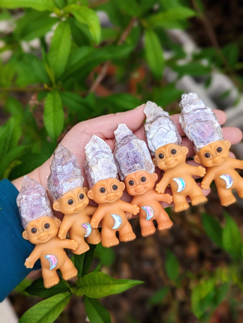 Lepidolite Mica Shorty Troll with Crescent Moon gem 3.5"