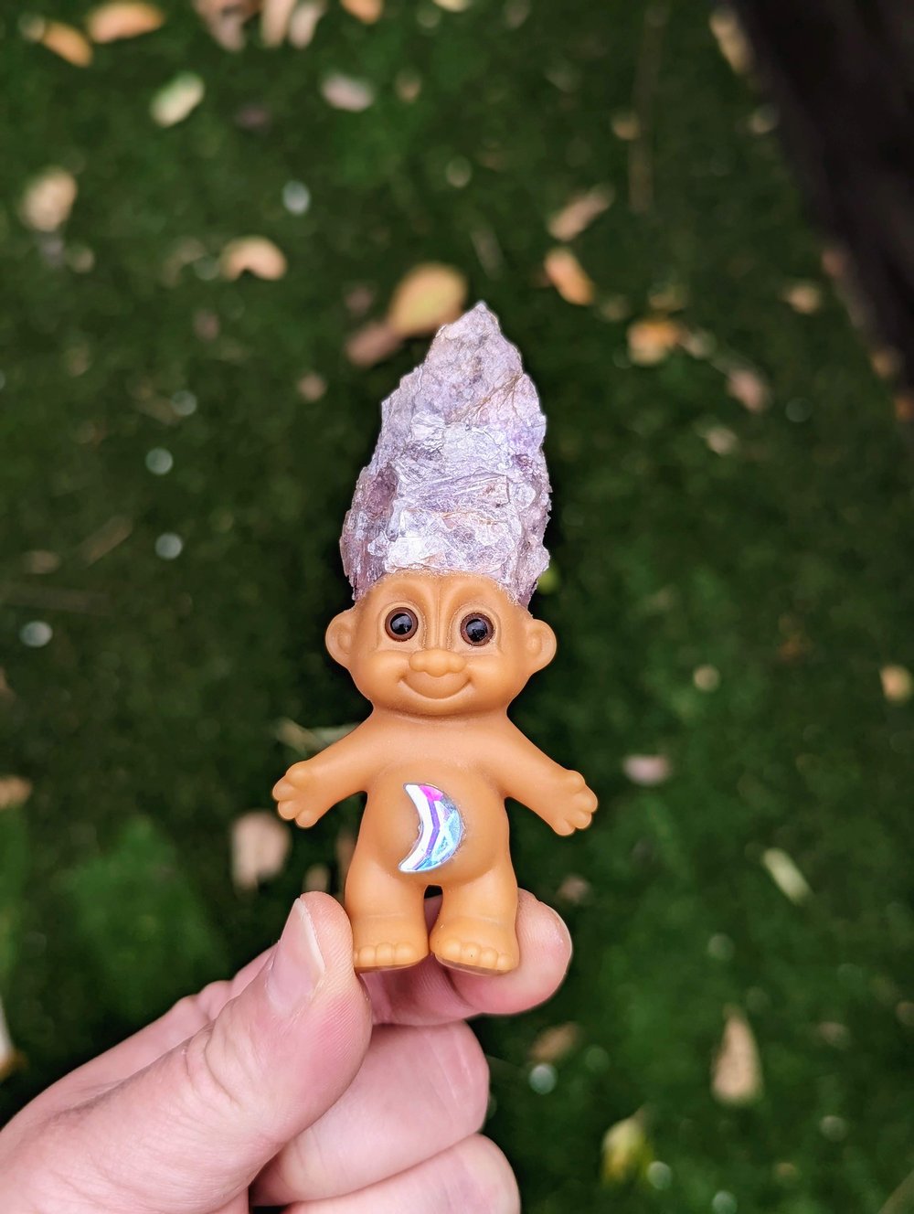 Lepidolite Mica Shorty Troll with Crescent Moon gem 3.5"