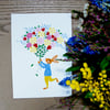 carte lapin avec bouquet