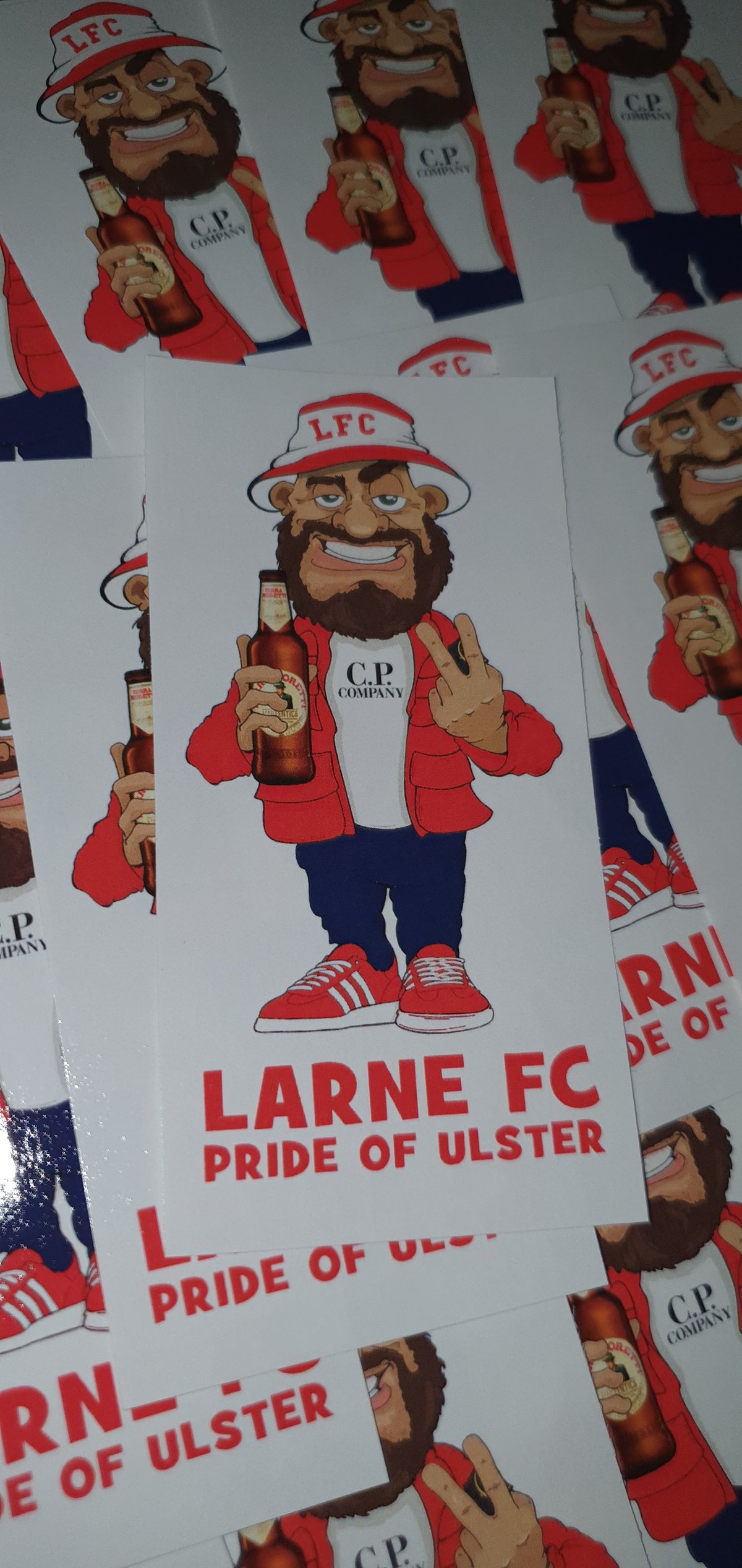 Pack of 25 10x5cm Larne Pride of Ulster Football/Ultras Stickers.