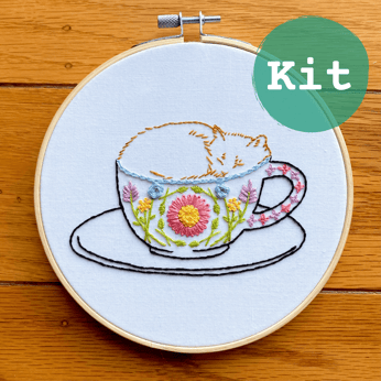 Cat In Bloom Embroidery Kit