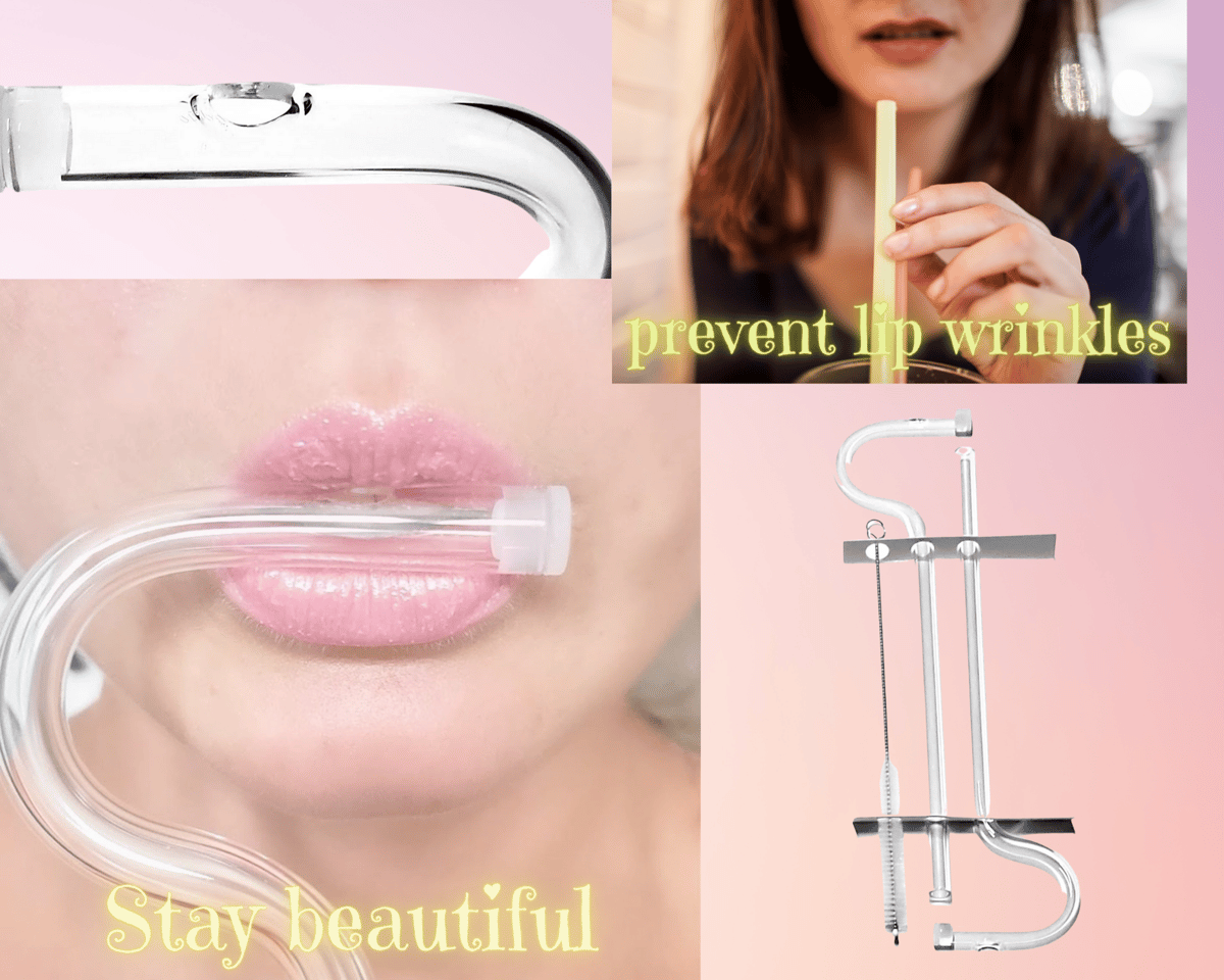 LipSipz Anti-Aging Glass Drinking Straw Set of 2 with Cleaning
