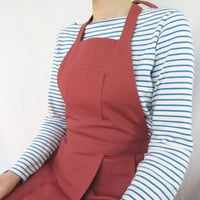 Image 3 of NEW! Potters/Artists Apron, Split Leg, Canvas Pleated Pinafore Tie Apron Dusty Red Terracotta No14:2