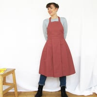 Image 1 of NEW! Potters/Artists Apron, Split Leg, Canvas Pleated Pinafore Tie Apron Dusty Red Terracotta No14:2
