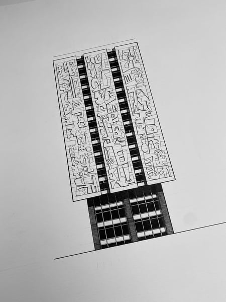 Image of Bank Of Guatemala. Original pen & ink drawing.