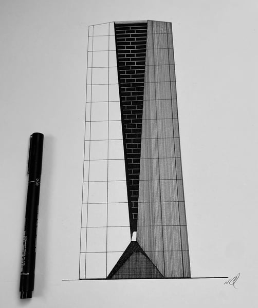 Image of Hexagon Tower. Original Drawing.