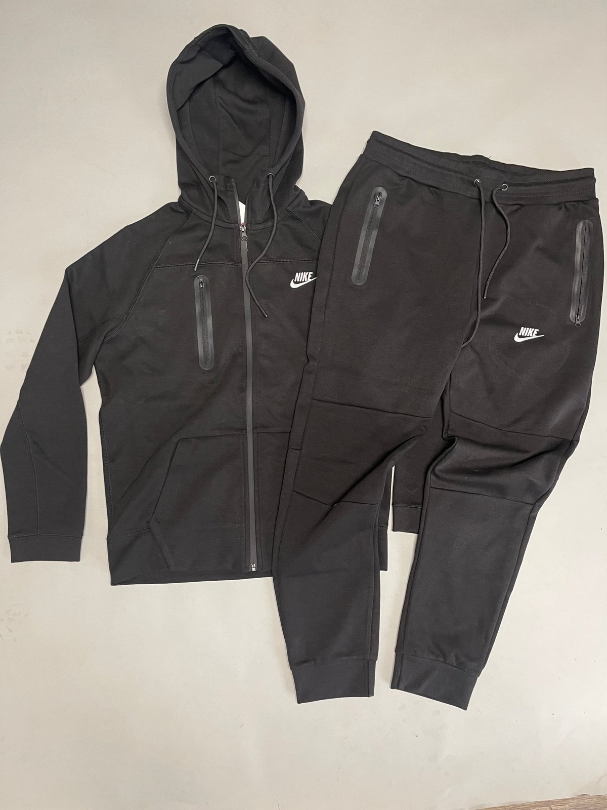 Men’s Black Embroidered Fit Tech Zip Up Hoodie Sweatpants Set