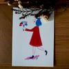 Carte petite fille avec bouquet de cœurs