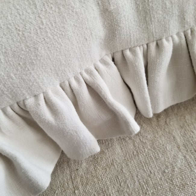Frilled antique French Linen Cushion. - Large