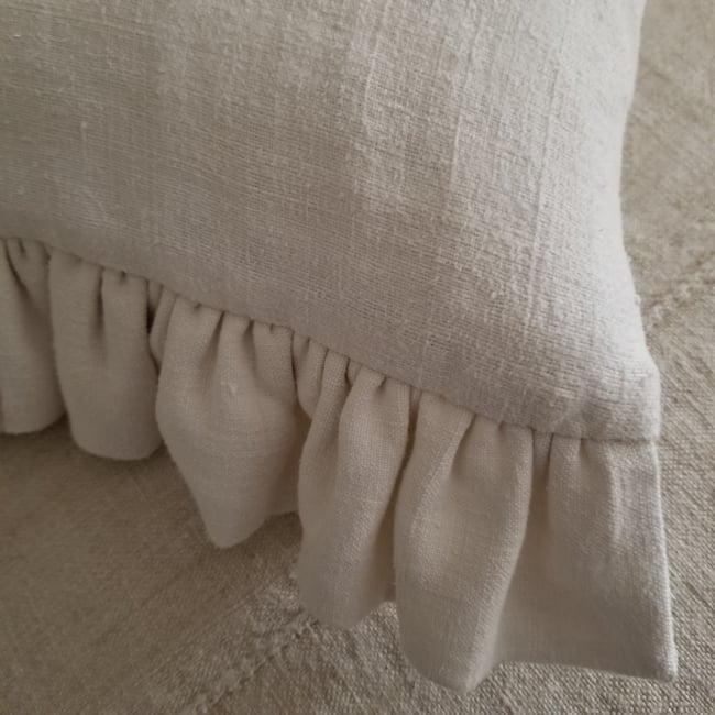 Frilled antique French Linen Cushion. - Rectangle