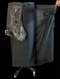 Image 3 of Linen Knotted Wrap Skirt with upcycled leather