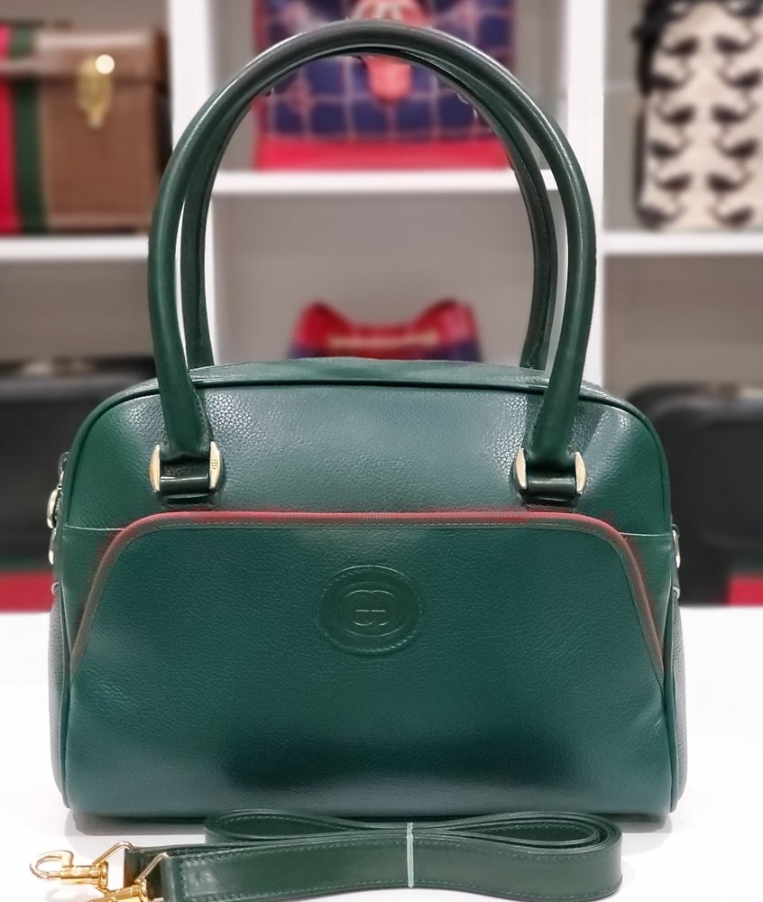 Image of Vtg Gucci Green Pebbled Leather Handbag 