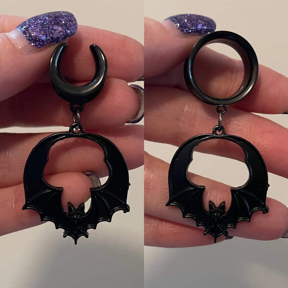 Image of Black Bat Hoop Dangles (sizes 2g-2")