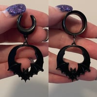 Black Bat Hoop Dangles (sizes 4g-2")