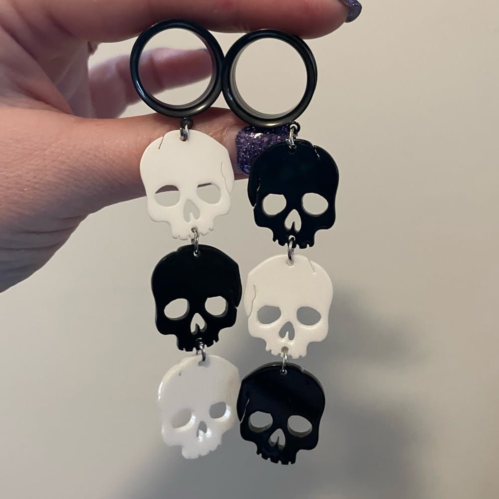 Image of Black & White Skeleton Tunnel Dangles (sizes 4g-2")