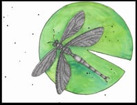 Image 1 of Mech Dragonfly resting on a Lily pad - Original Art - Pen, Ink & Watercolor