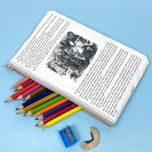 Image of Through the Looking Glass, Alice in Wonderland Book Page Pencil Case