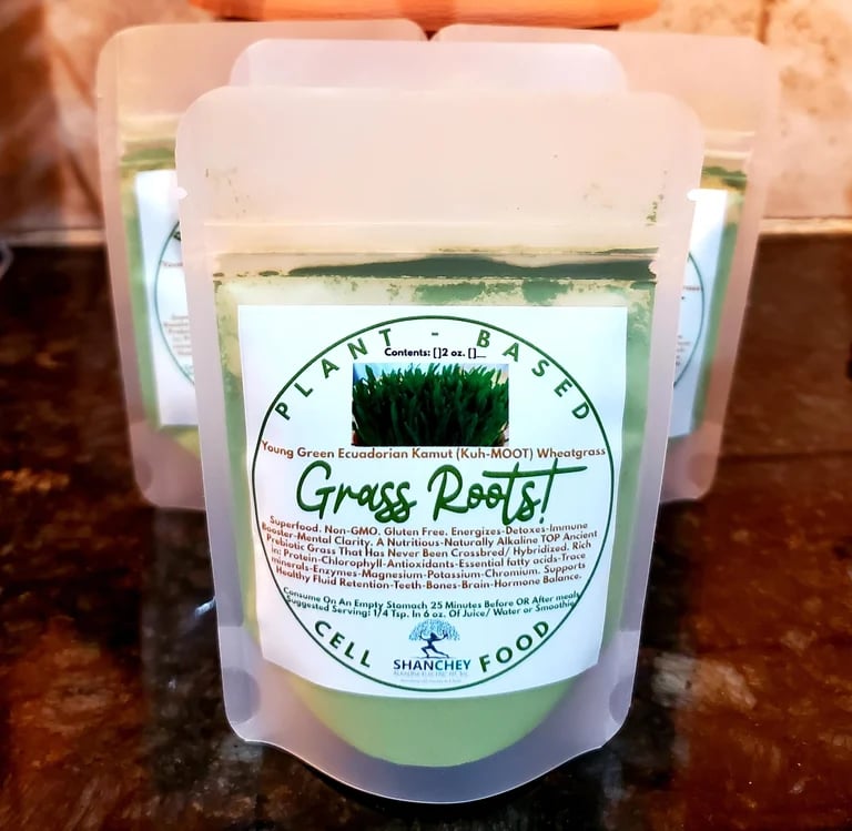 Grass Roots! Kamut Wheatgrass-Pasta-Cereal-Flour. Detoxer-Hormones-Radiation