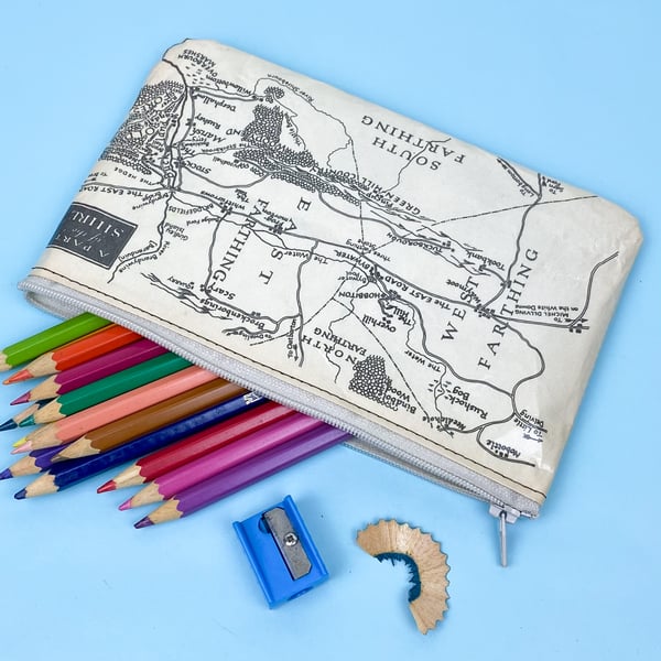 Image of The Shire Map, Lord of the Rings Book Page Pencil Case