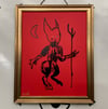devil on red (hand augmented print) FRAMED