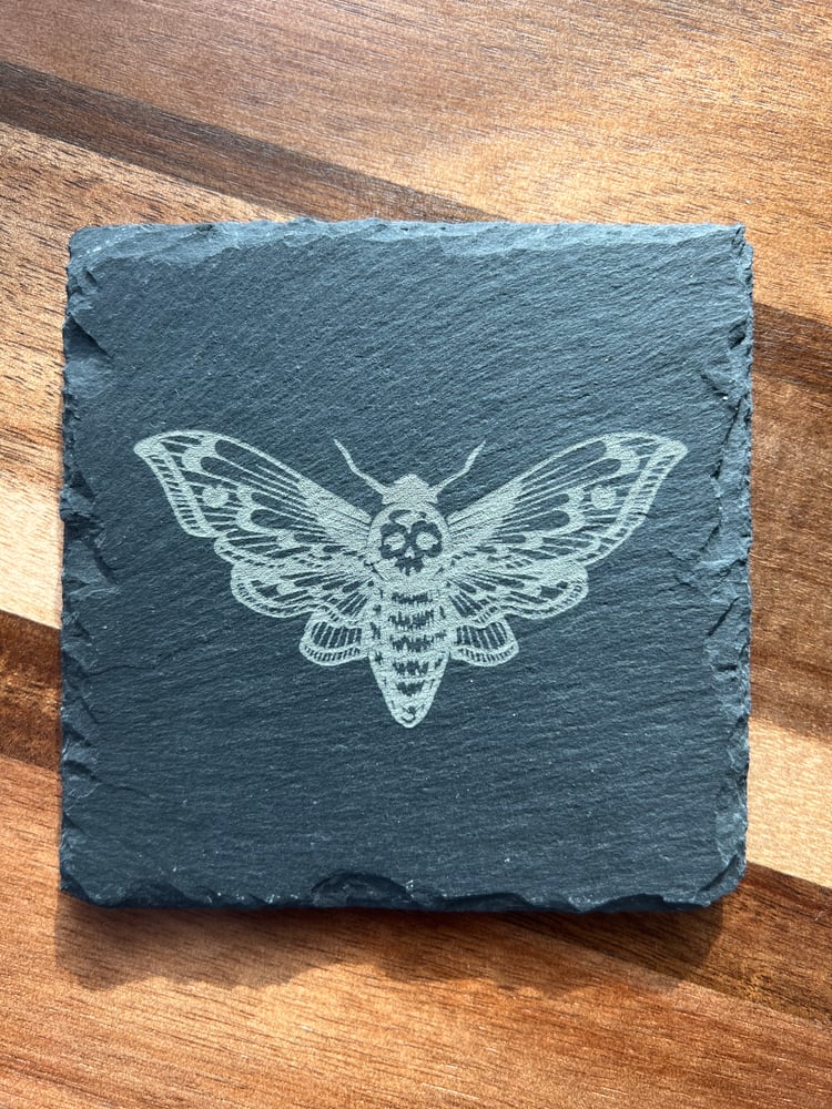 Image of Death Moth Engraved Natural Slate Coasters (Set of 4)
