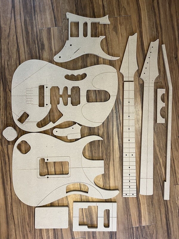Image of 1987 Ibanez JEM777 Guitar Routing Template Full Set 9mm MR MDF 