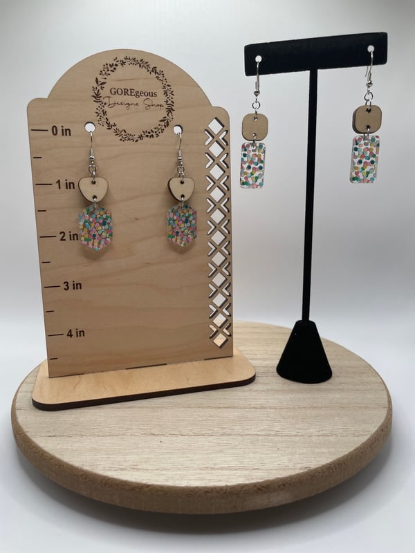 Image of Confetti Hexagon and Rectangle Earrings