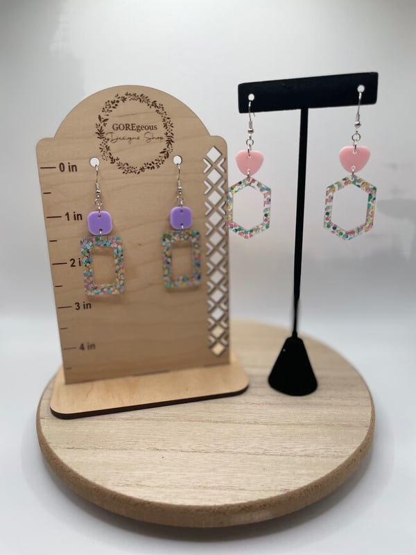 Image of Hexagon and Rectangle Cutout Acrylic Earrings