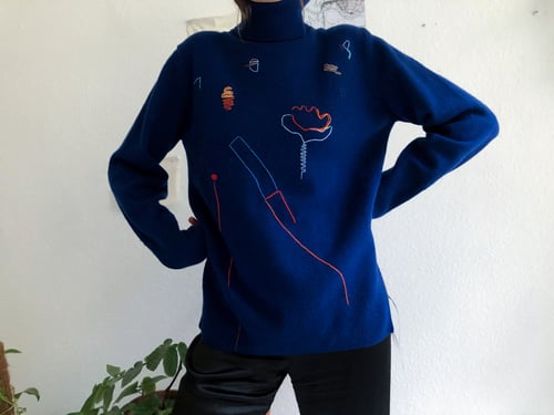 Image of Morning flowers harvest,  upcycled turtleneck pullover size M, one of a kind