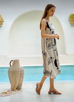 Image of Fish A Line Linen Dress - Cream