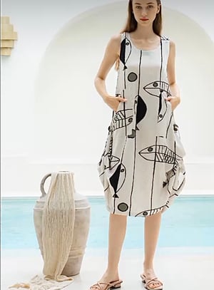 Image of Fish A Line Linen Dress - Cream