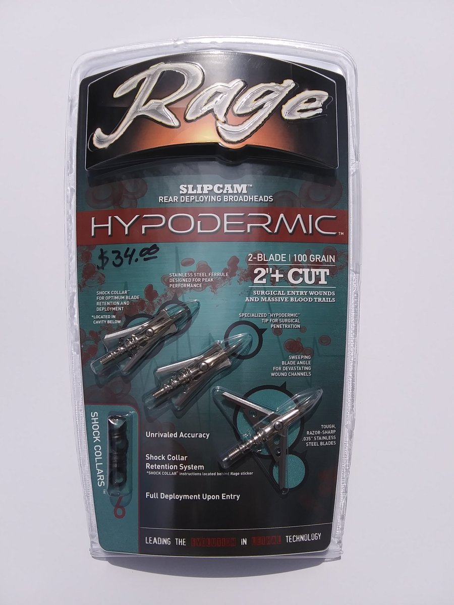 Image of RAGE HYPODERMIC 2'' CUT 100gr. Broadhead 