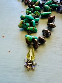 Image 10 of  turquoise petal and gemstone necklace with opal fringe pendant