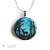 Stag in Enchanted Forest - Turquoise Blue *SAMPLE SALE £15*