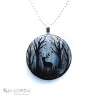 Image 2 of Stag in Enchanted Forest Pendant - Grey/Pale Blue