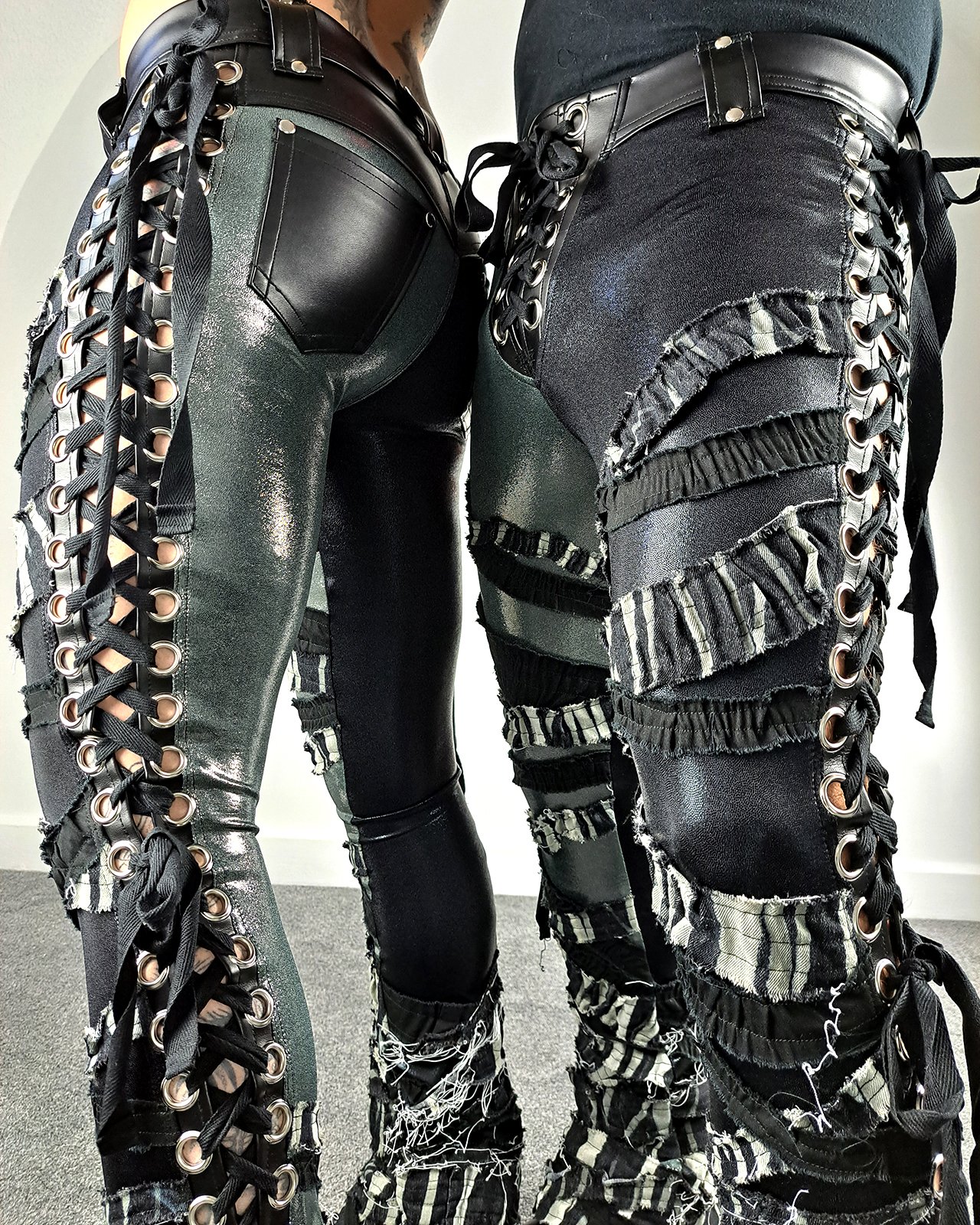 Black Leather Wide Leg Lace Up Jeans – ludovic de saint sernin