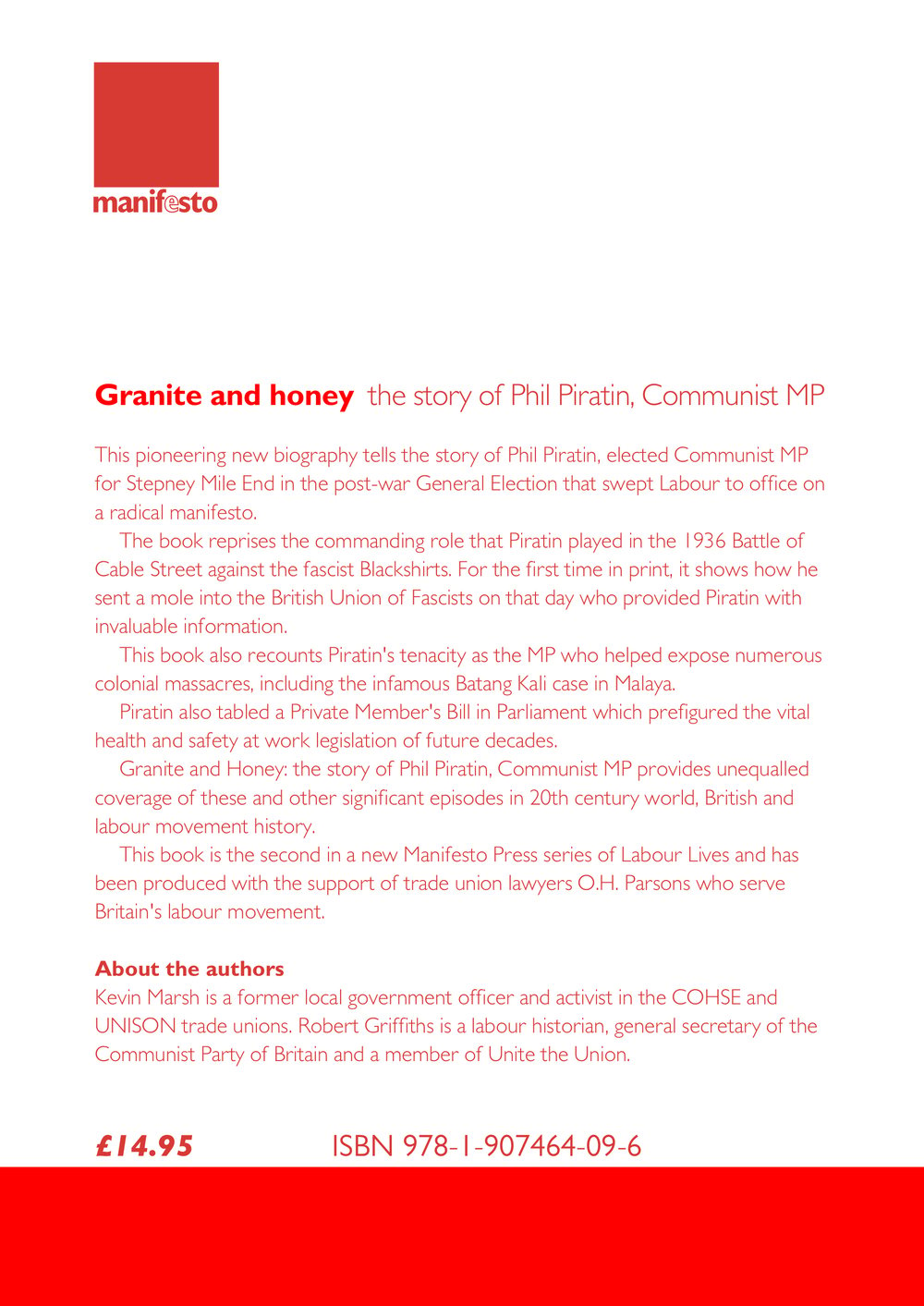 Granite and Honey: The story of Phil Piratin, Communist MP-Epub Version