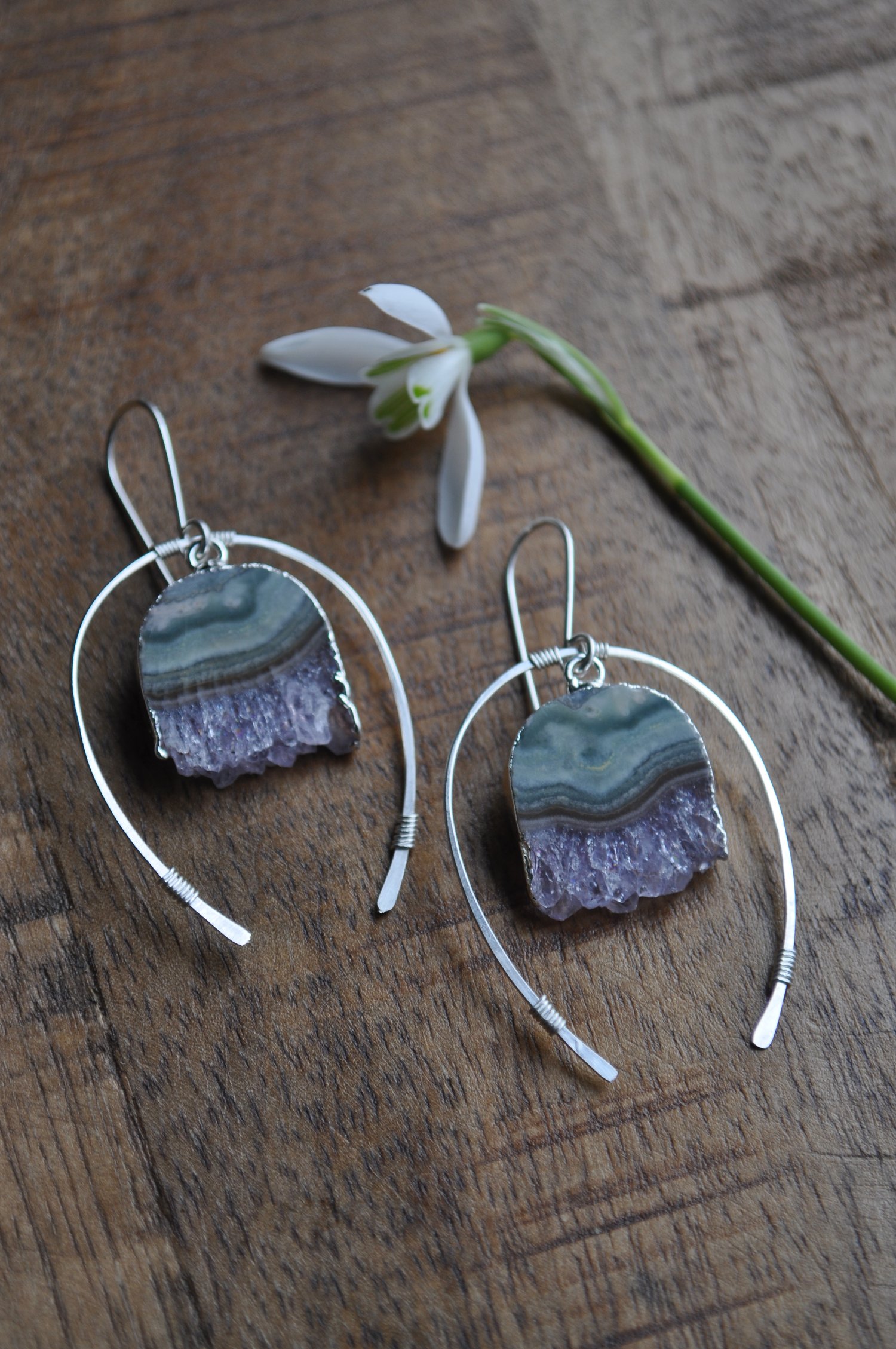 Image of Large Rounded Arc Dangles in Amethyst and Sterling Silver