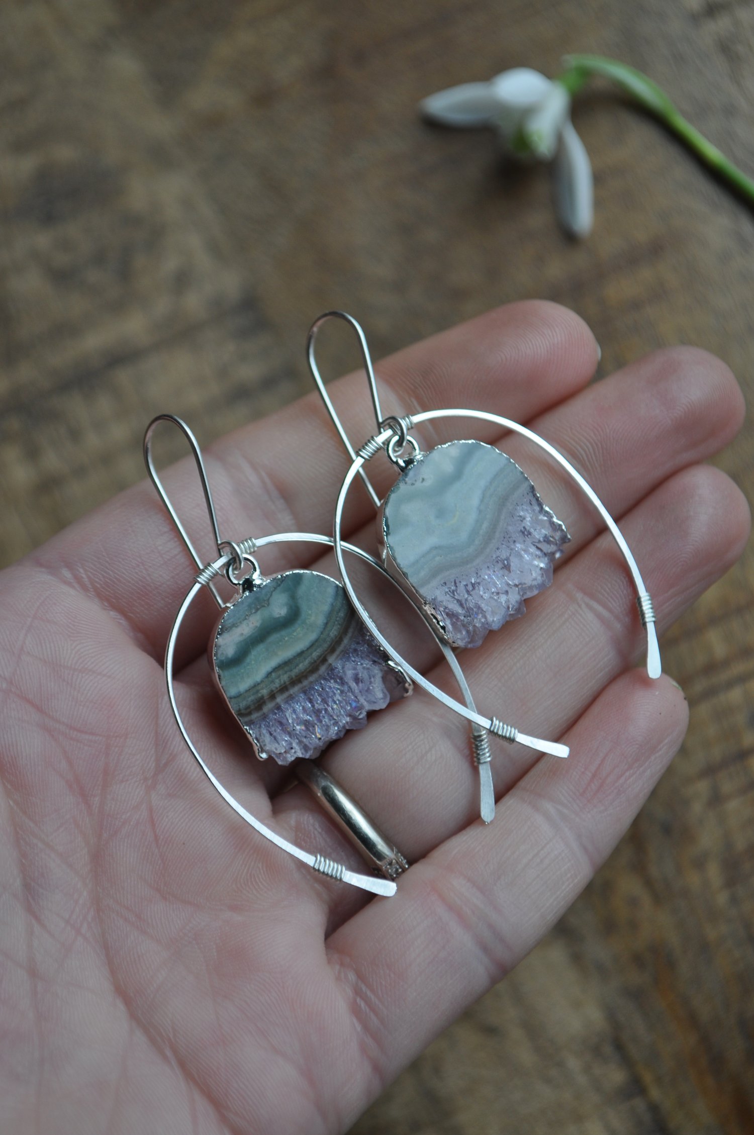 Image of Large Rounded Arc Dangles in Amethyst and Sterling Silver