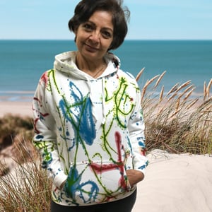 Image of Happy and Free Hoodie. Hand painted soft 80%Cotton/20% eco polyester hoodie