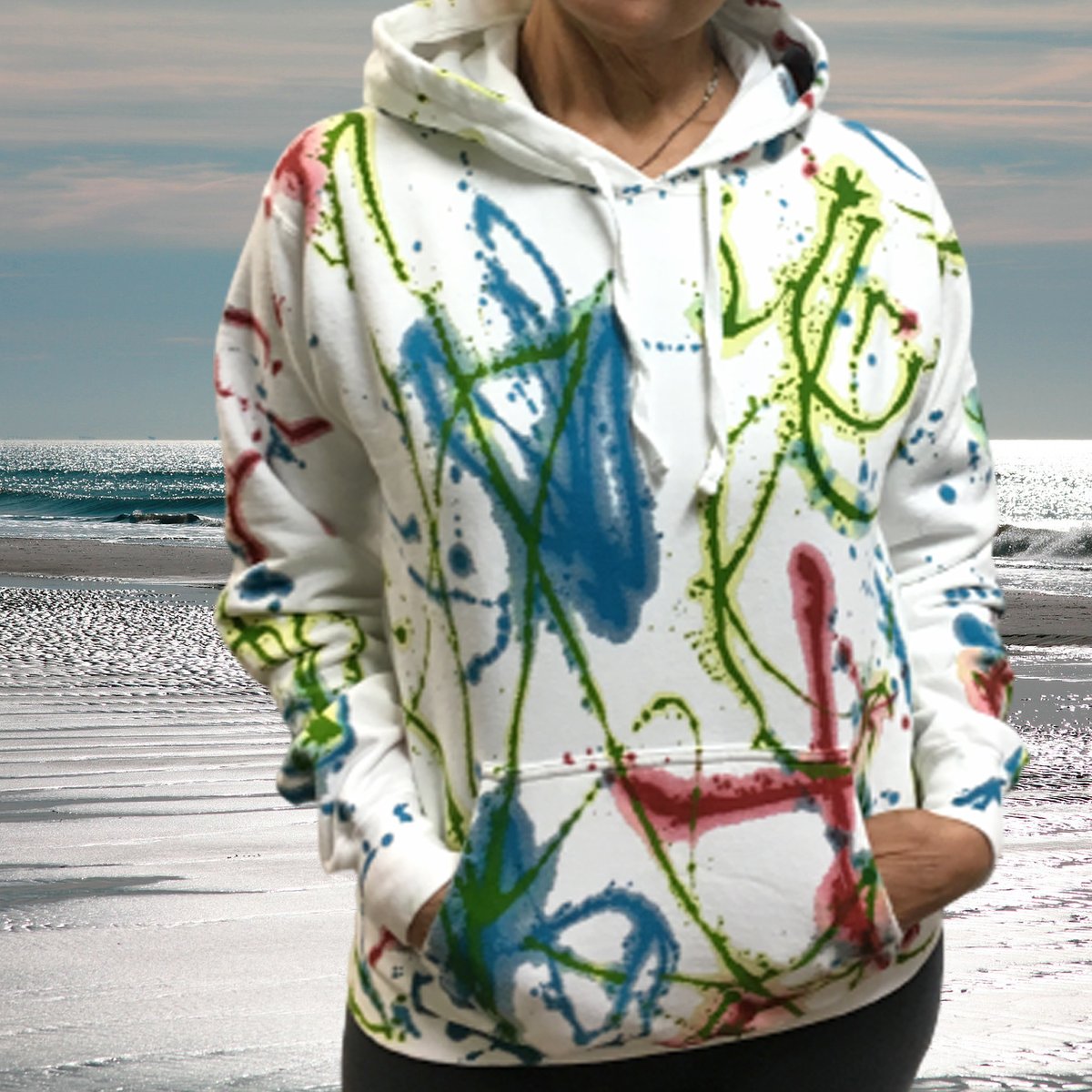 Image of Happy and Free Hoodie. Hand painted soft 80%Cotton/20% eco polyester hoodie