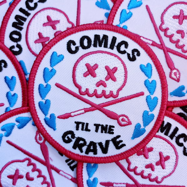 Image of Comics Til The Grave Patch - Pink/Blue