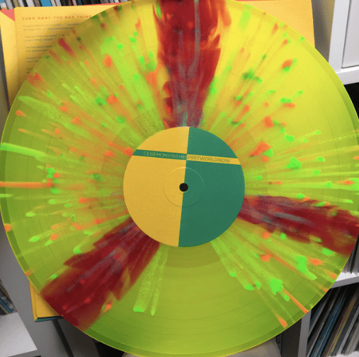 Ceremony - In The Spirit World Now -  Highlighter Yellow w/ Blood Red Pinwheels & Splatter LP