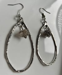 Image 4 of Raw Herkimer Diamond Artisan Silver Oval Hoops