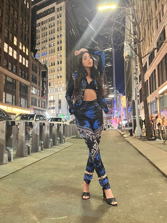 Image of WOMENS PRINTED SILK PANTS SET