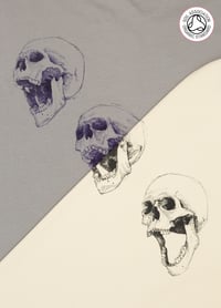 Image 1 of 3 Skulls Back Print Unisex Grey T-shirt (Organic) 2 variants.