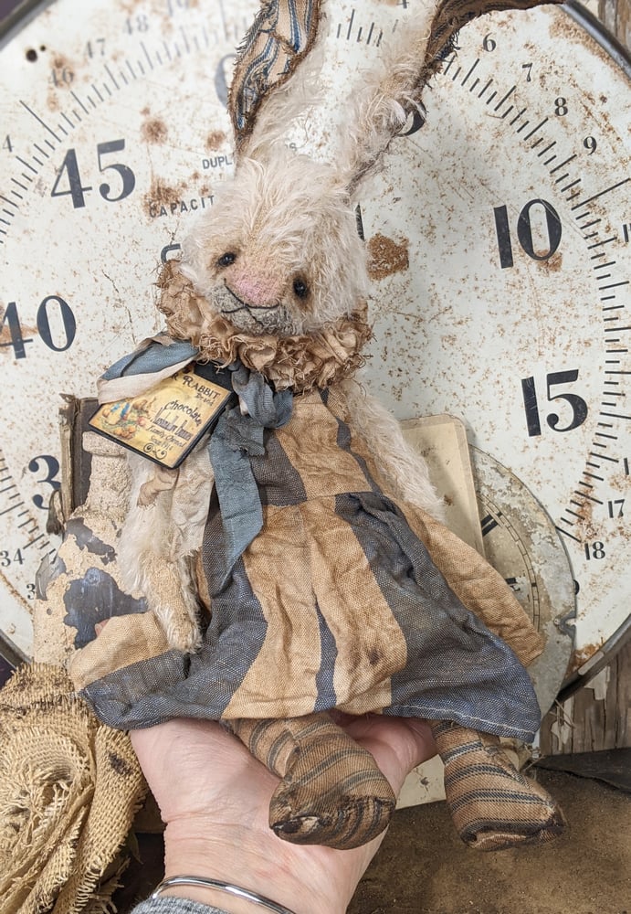 Image of 14" -Vintage Cream Mohair Rabbit in Dress & Stockings by Whendi's Bears 