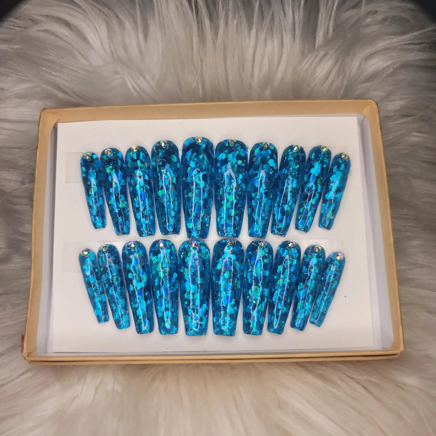 Image of X long blue holographic glitter